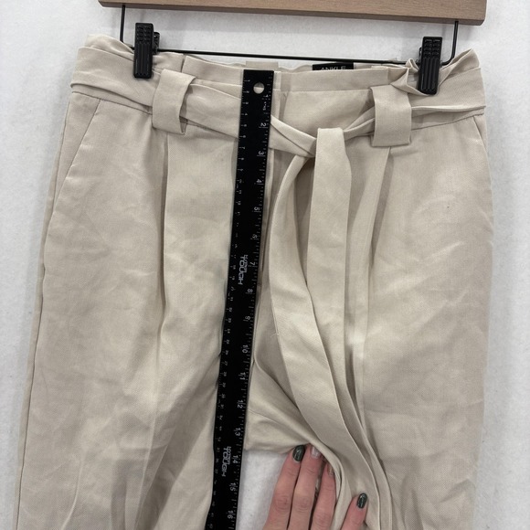Express Pants Womens 4L Beige High Rise Ankle Belted Tapered Pleated Trousers - Picture 7 of 13